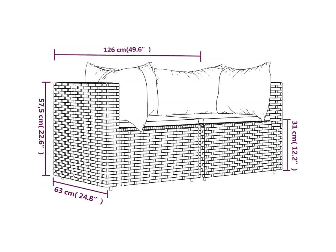 Tuinhoekbanken met kussens 2 st poly rattan bruin