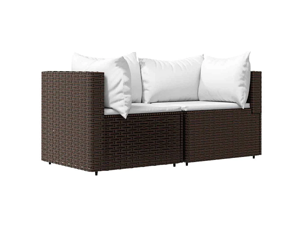 Tuinhoekbanken met kussens 2 st poly rattan bruin