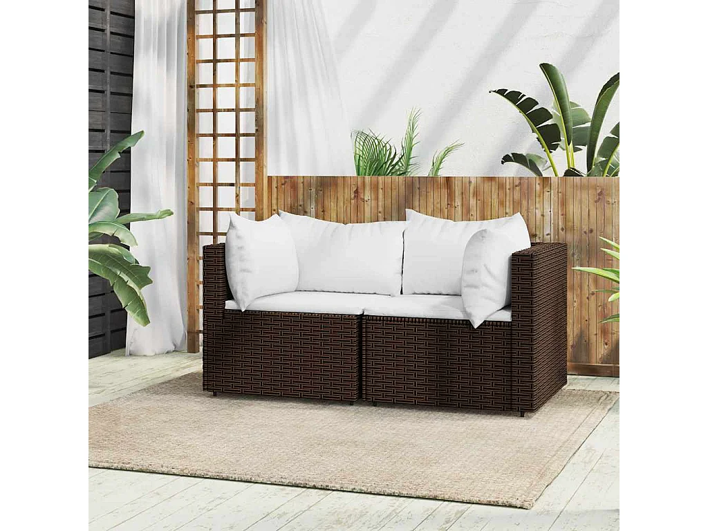 Tuinhoekbanken met kussens 2 st poly rattan bruin