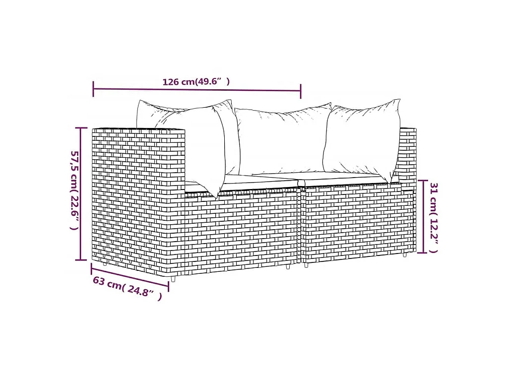 Tuinhoekbanken met kussens 2 st poly rattan bruin