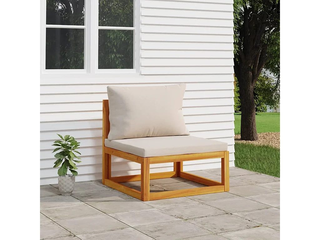 Garten-Mittelsofa mit Hellgrauen Kissen Massivholz Akazie