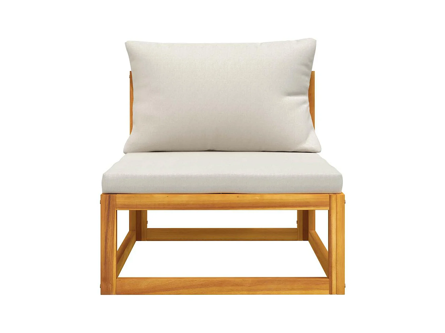 Canapé central de jardin et coussins gris clair bois d'acacia