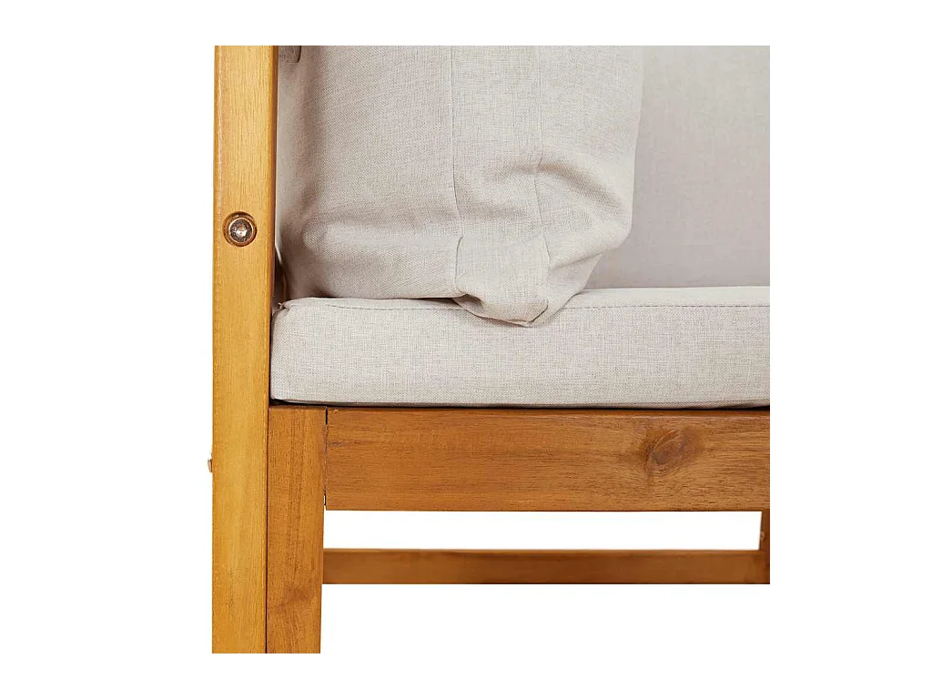 Canapé central de jardin et coussins gris clair bois d'acacia