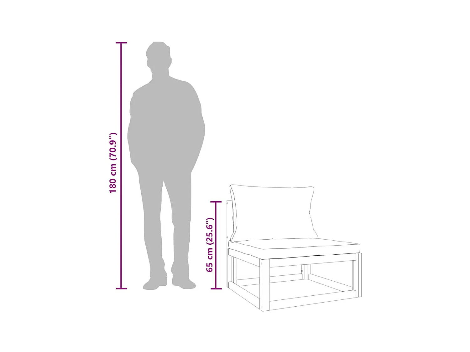 Canapé central de jardin et coussins gris clair bois d'acacia