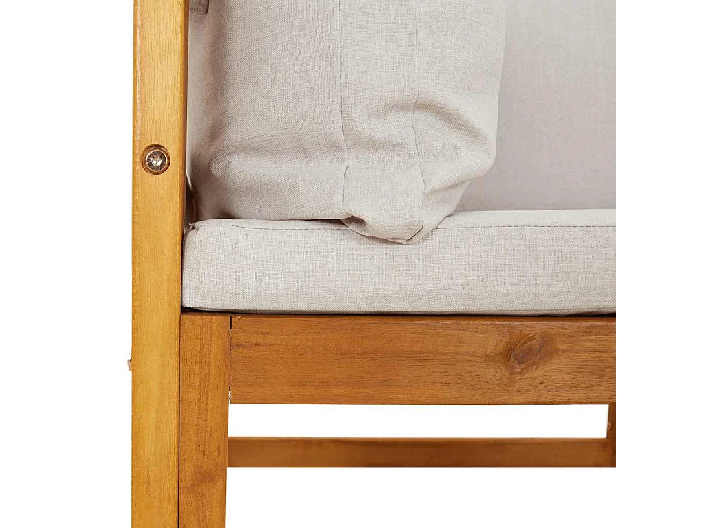 Canapé central de jardin et coussins gris clair bois d'acacia