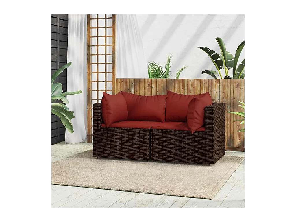 Canapés d'angle de jardin et coussins2pcs marron résine tressée