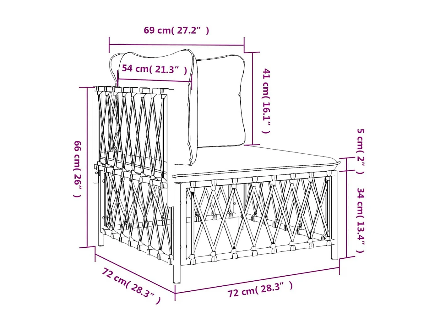 Divano Angolare Giardino con Cuscini Bianco Tessuto Intrecciato