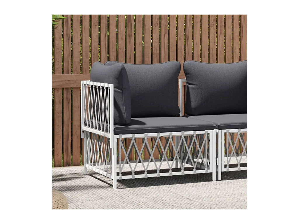 Canapé d'angle de jardin avec coussins blanc tissu tissé