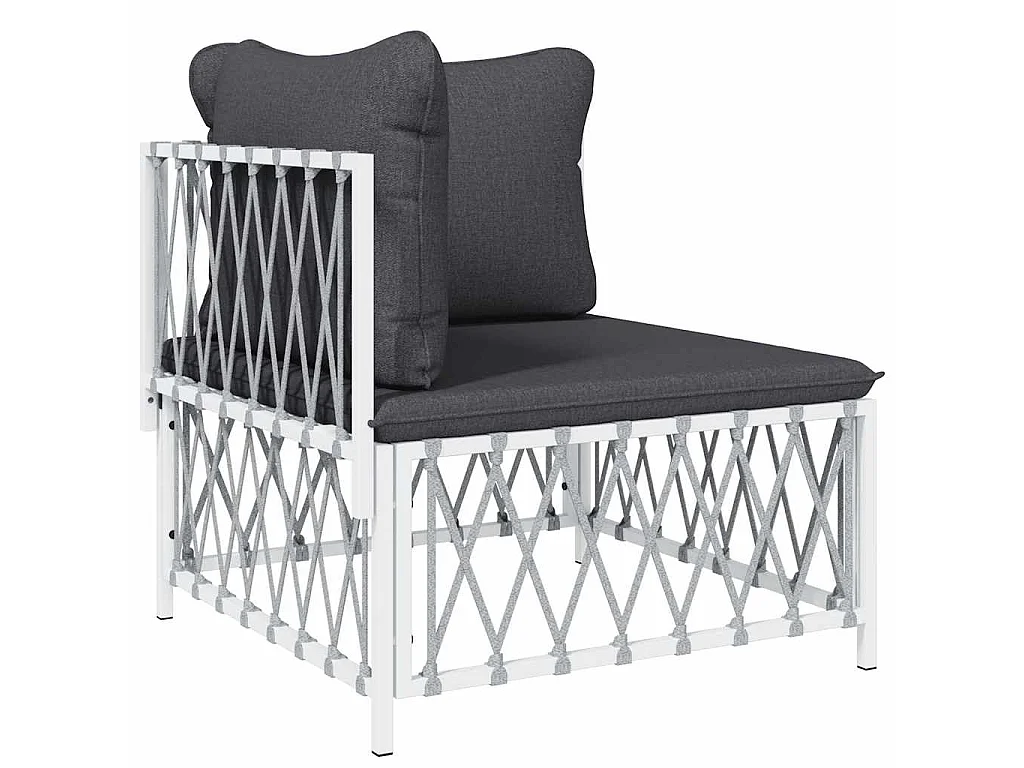 Divano Angolare Giardino con Cuscini Bianco Tessuto Intrecciato