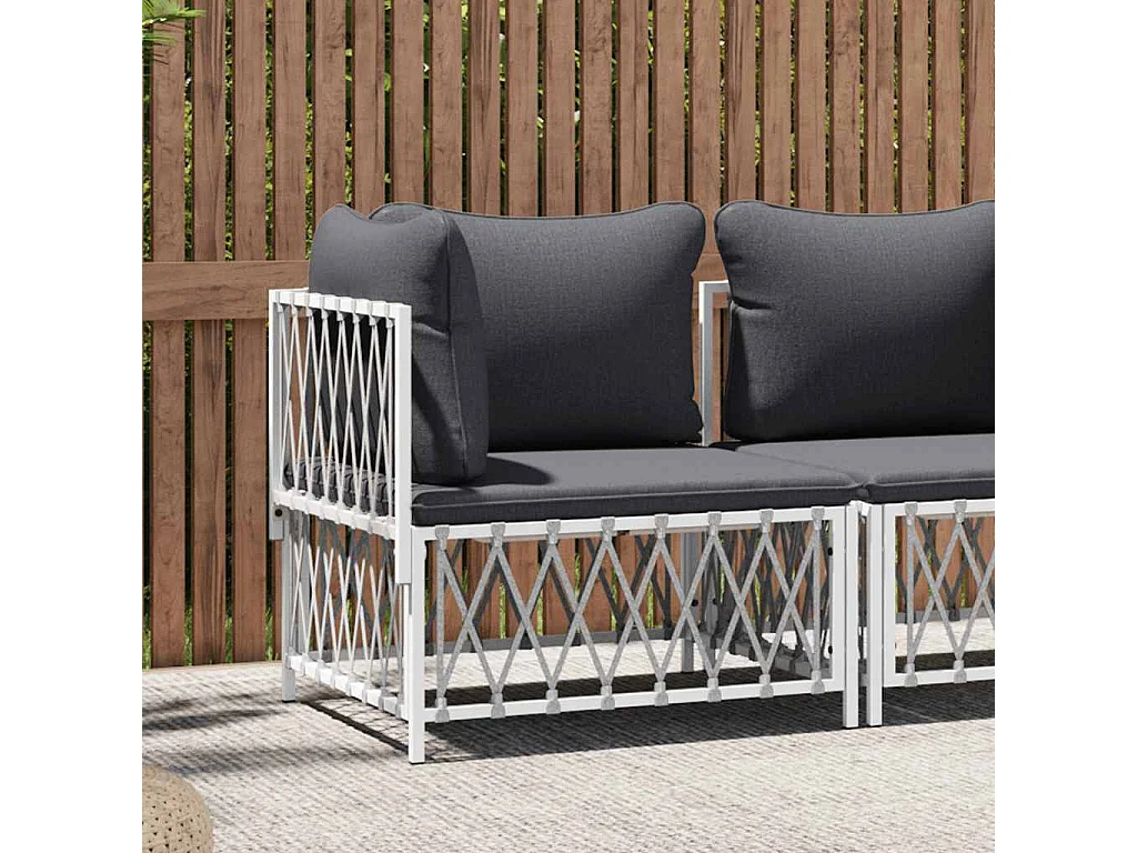 Divano Angolare Giardino con Cuscini Bianco Tessuto Intrecciato