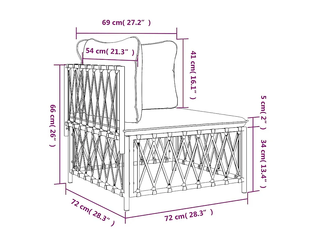 Divano Angolare Giardino con Cuscini Bianco Tessuto Intrecciato