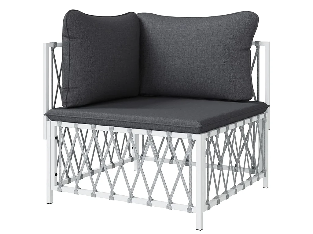 Divano Angolare Giardino con Cuscini Bianco Tessuto Intrecciato