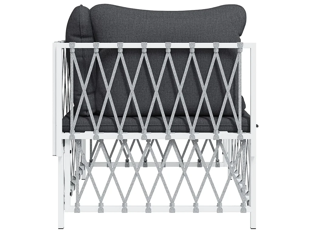 Divano Angolare Giardino con Cuscini Bianco Tessuto Intrecciato