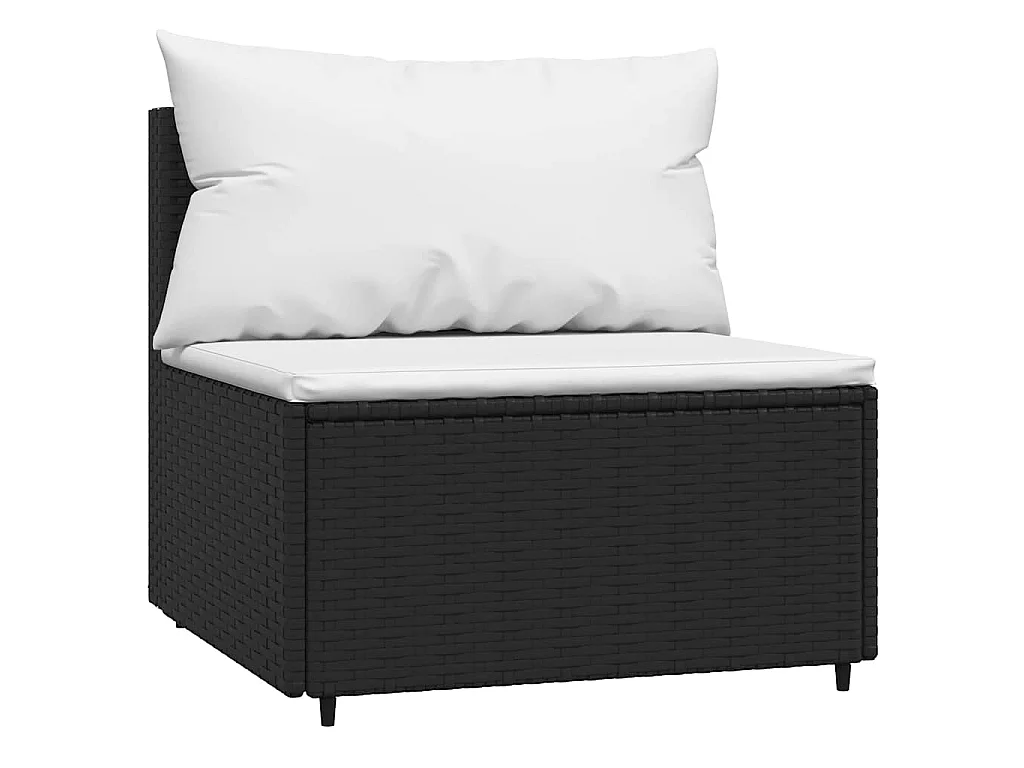 Tuinmiddenbank met kussens poly rattan zwart