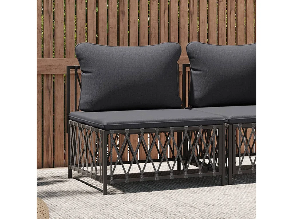 Canapé central de jardin avec coussins anthracite tissu tissé