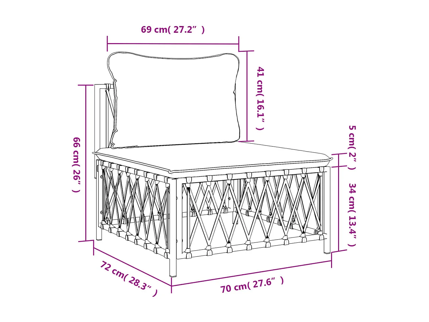 Canapé central de jardin avec coussins anthracite tissu tissé