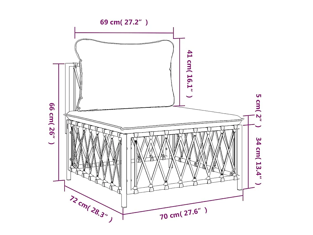 Canapé central de jardin avec coussins anthracite tissu tissé