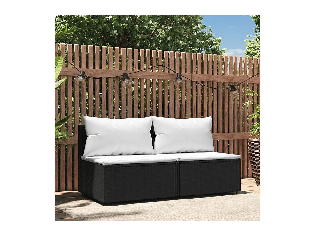 Tuinmiddenbanken met kussens 2 st poly rattan zwart