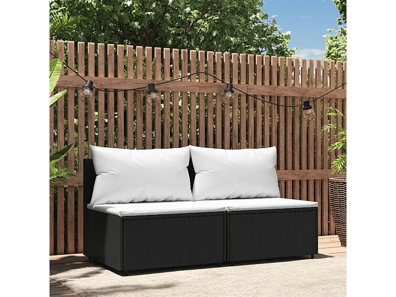 Canapés centraux de jardin et coussins 2pcs Noir Résine tressée
