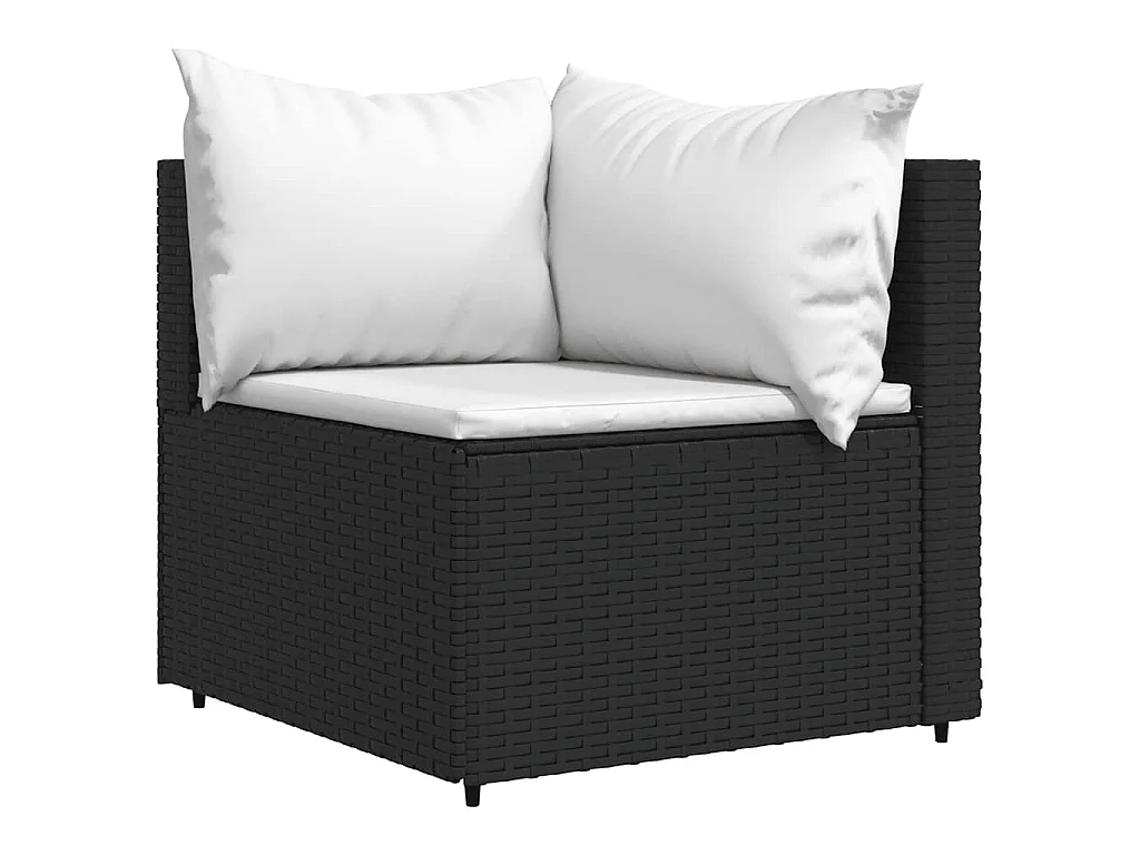 Canapé d'angle de jardin avec coussins Noir Résine tressée