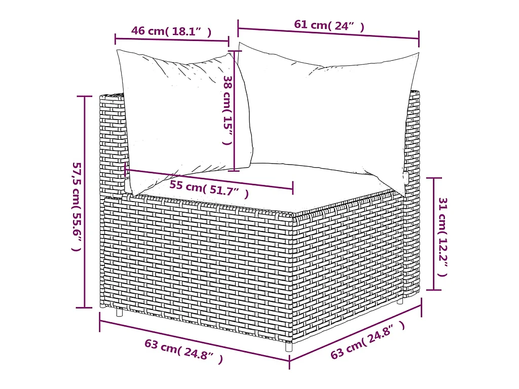 Canapé d'angle de jardin avec coussins Noir Résine tressée