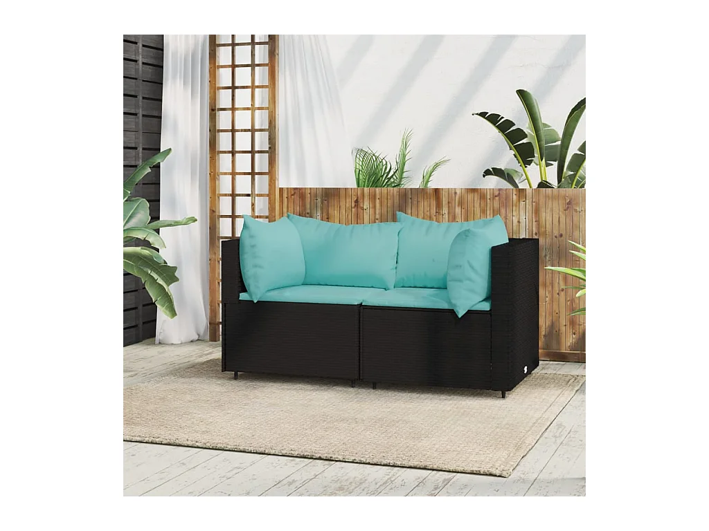 Garten-Ecksofas mit Kissen 2 Stk. Schwarz Poly Rattan