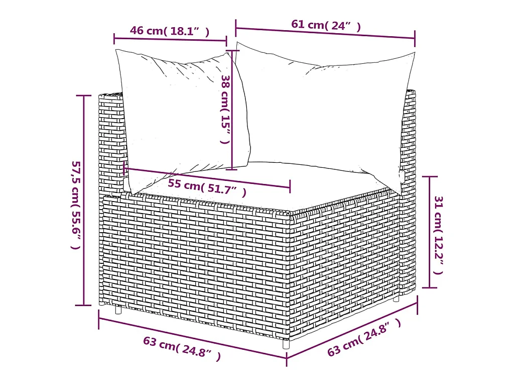 Garten-Ecksofa mit Kissen Braun Poly Rattan