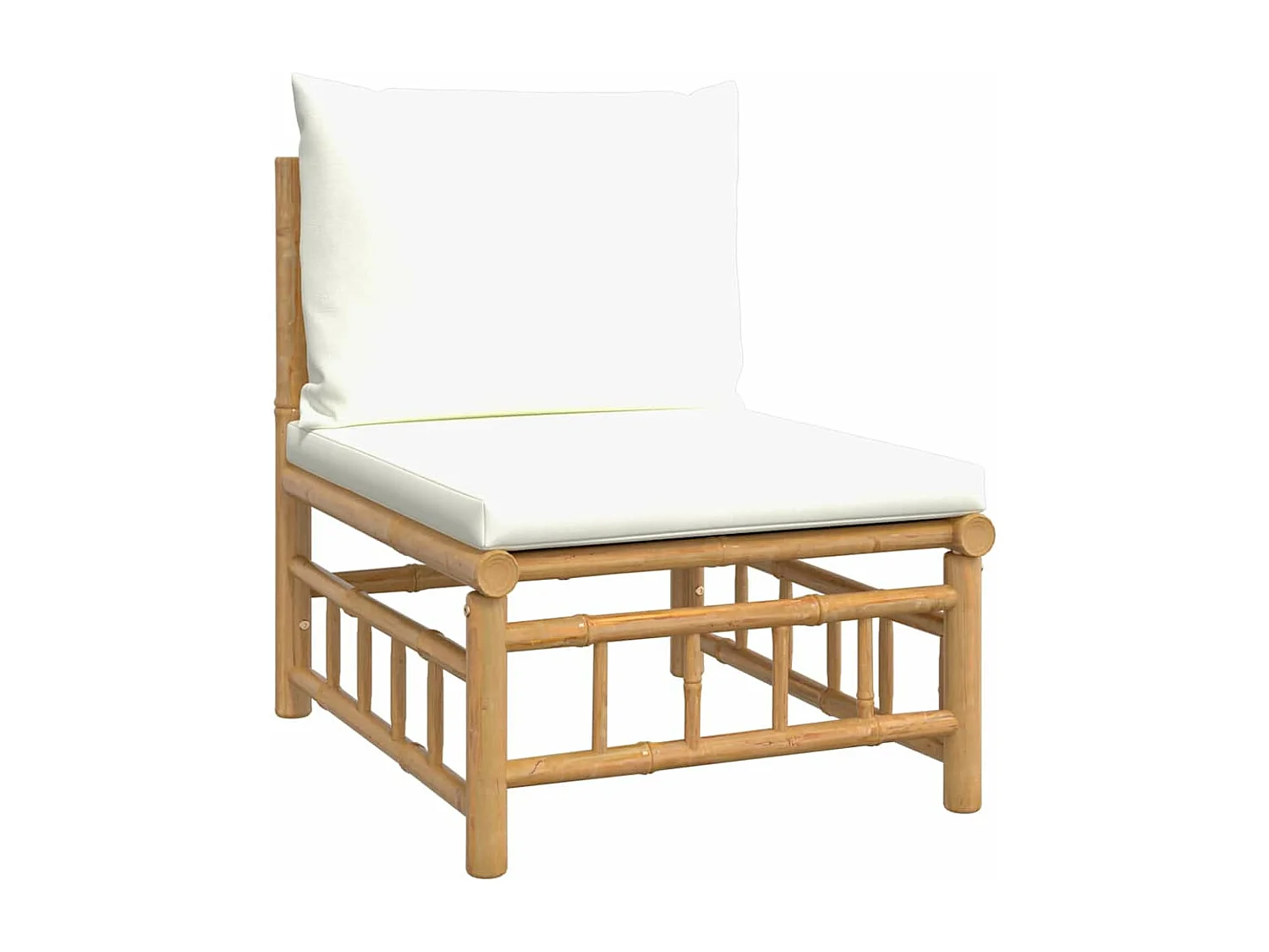 Divano Centrale da Giardino con Cuscini Bianco Crema in Bambù