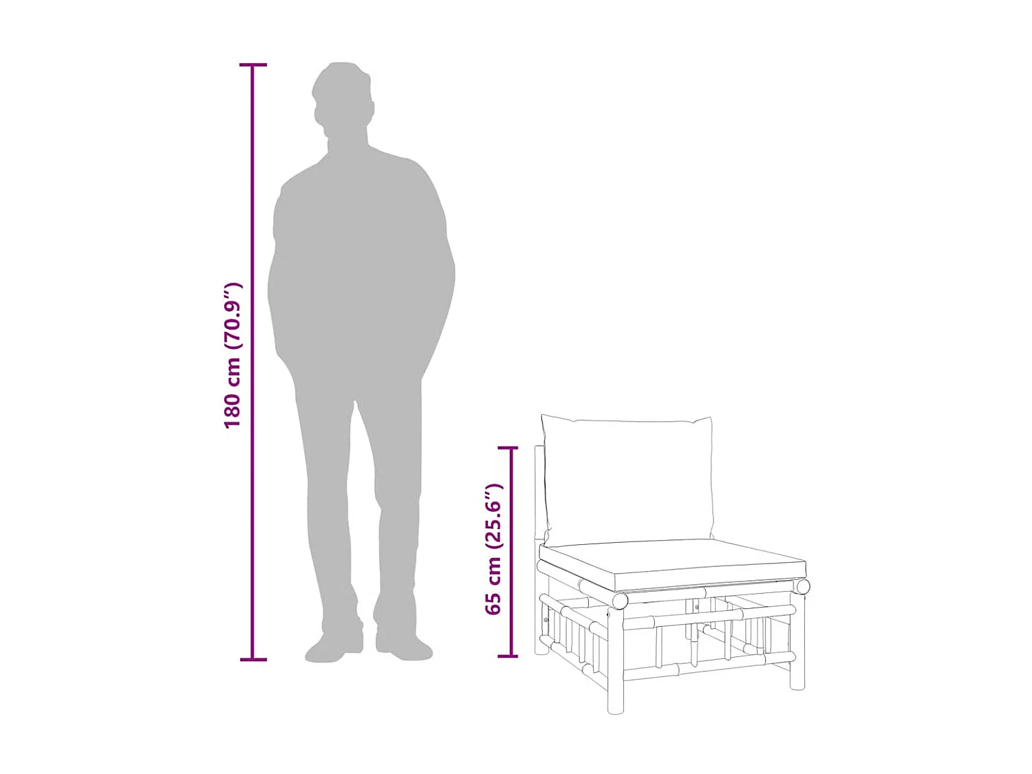 Divano Centrale da Giardino con Cuscini Bianco Crema in Bambù