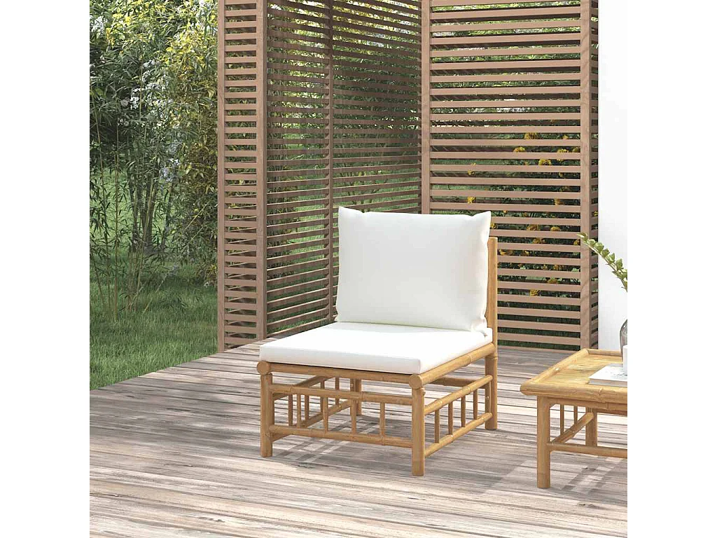 Garten-Mittelsofa mit Cremeweißen Kissen Bambus