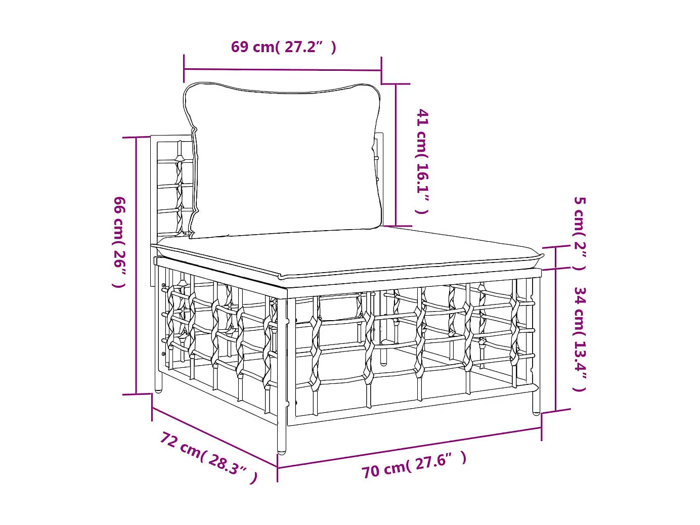 Divano Centrale da Giardino con Cuscini in Polyrattan Beige