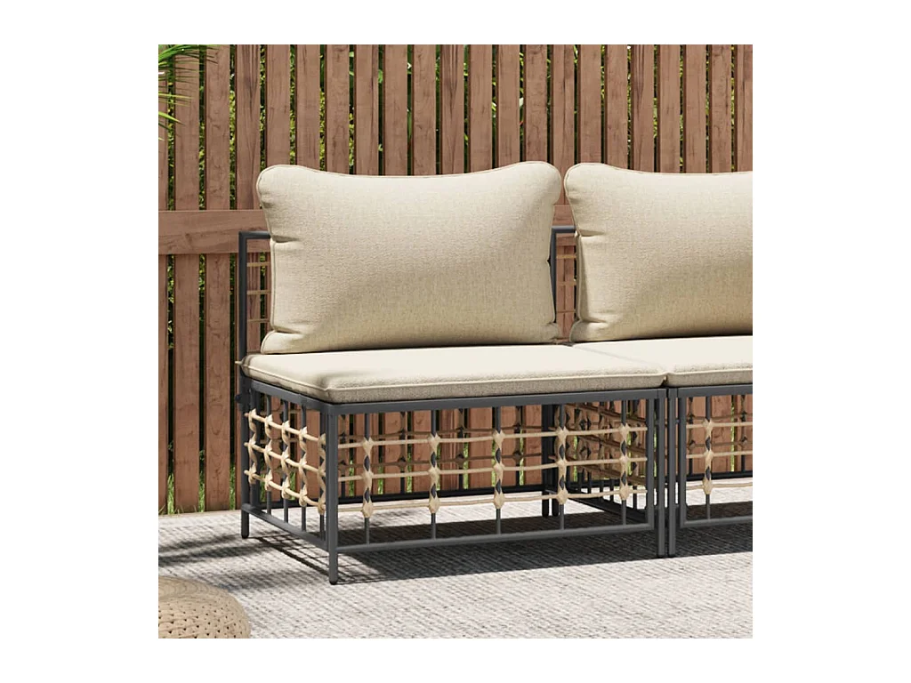 Canapé central de jardin avec coussin beige résine tressée