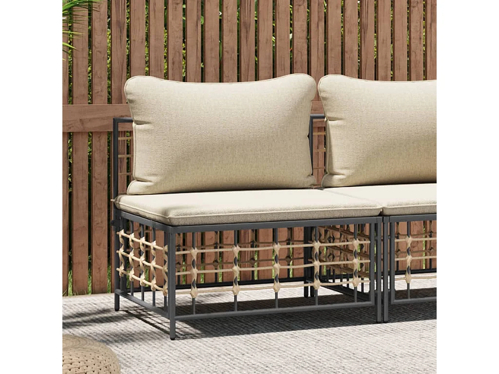 Canapé central de jardin avec coussin beige résine tressée