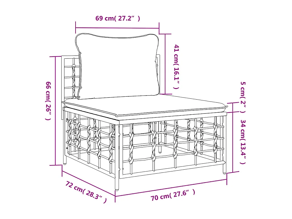 Canapé central de jardin avec coussin beige résine tressée
