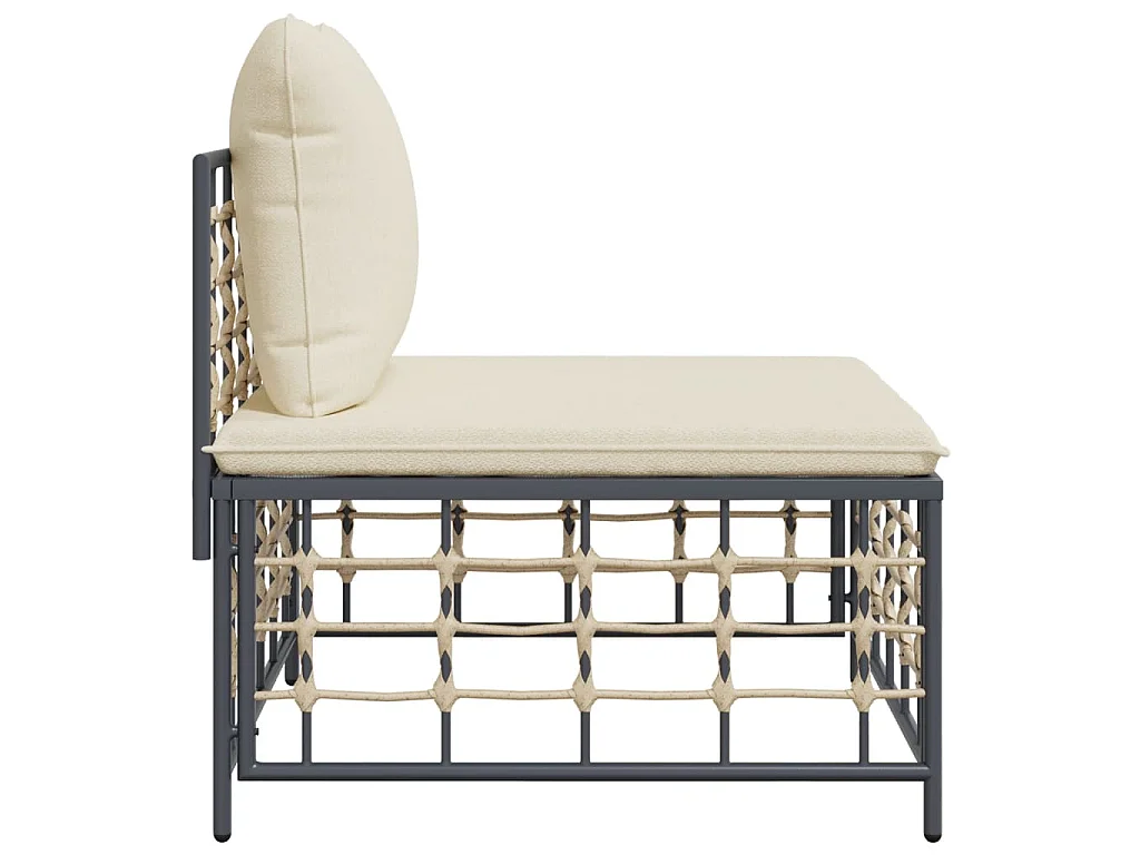 Canapé central de jardin avec coussin beige résine tressée