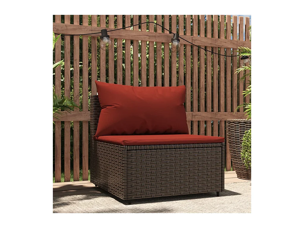 Tuinmiddenbank met kussens poly rattan bruin