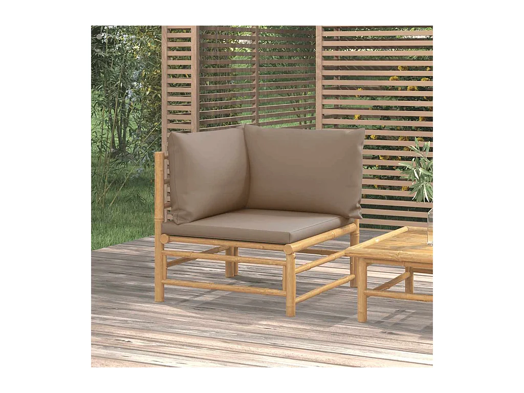 Canapé d'angle de jardin avec coussins taupe bambou