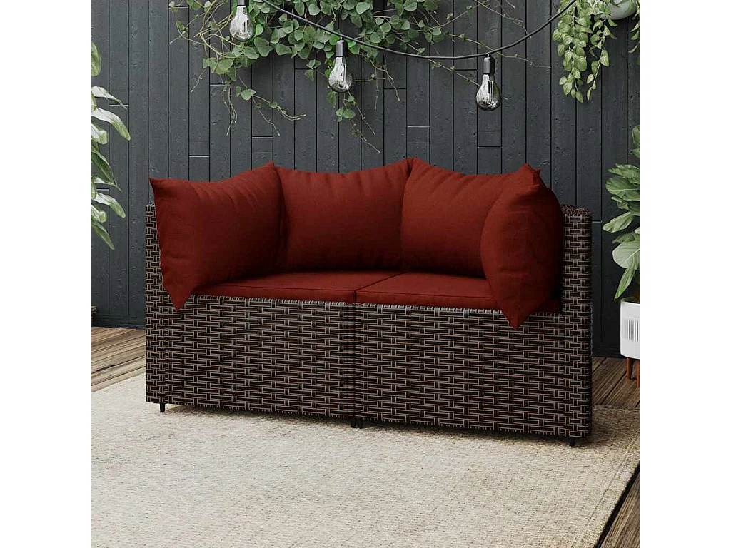 Tuinhoekbanken met kussens 2 st poly rattan bruin