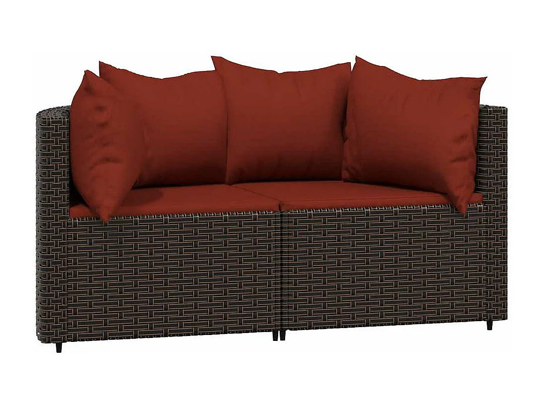 Tuinhoekbanken met kussens 2 st poly rattan bruin