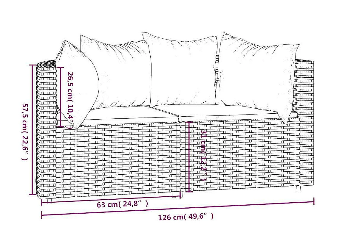 Tuinhoekbanken met kussens 2 st poly rattan bruin