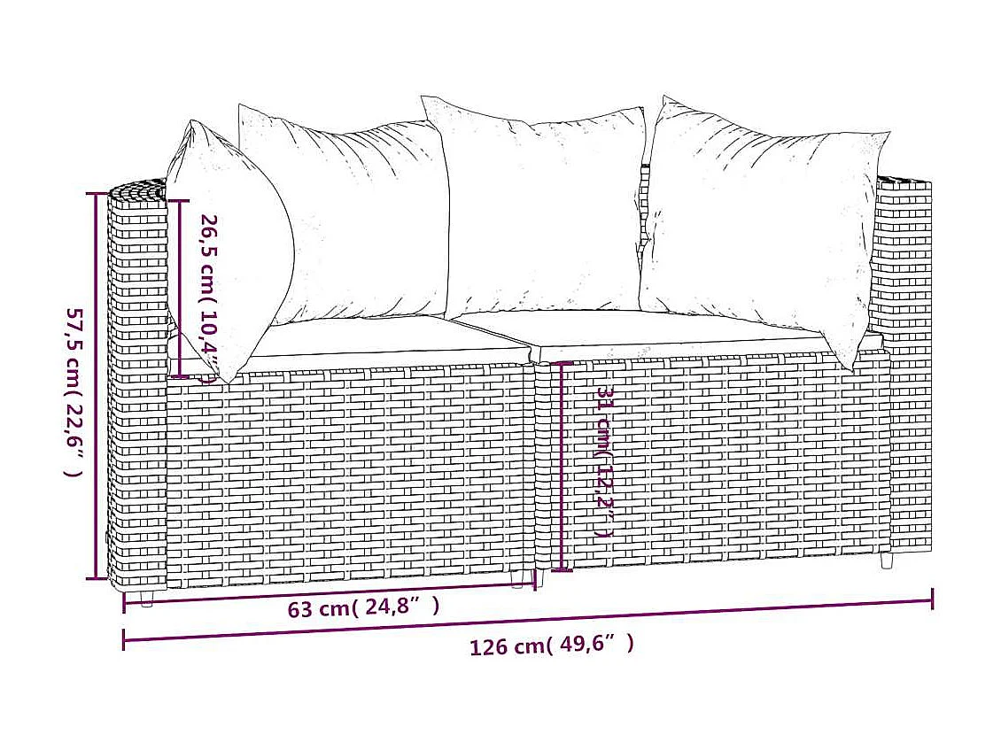 Garten-Ecksofas mit Kissen 2 Stk. Braun Poly Rattan