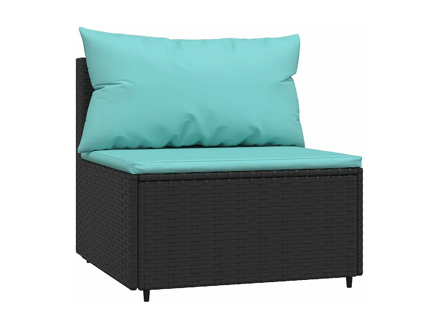 Divano Centrale da Giardino con Cuscini in Polyrattan Nero