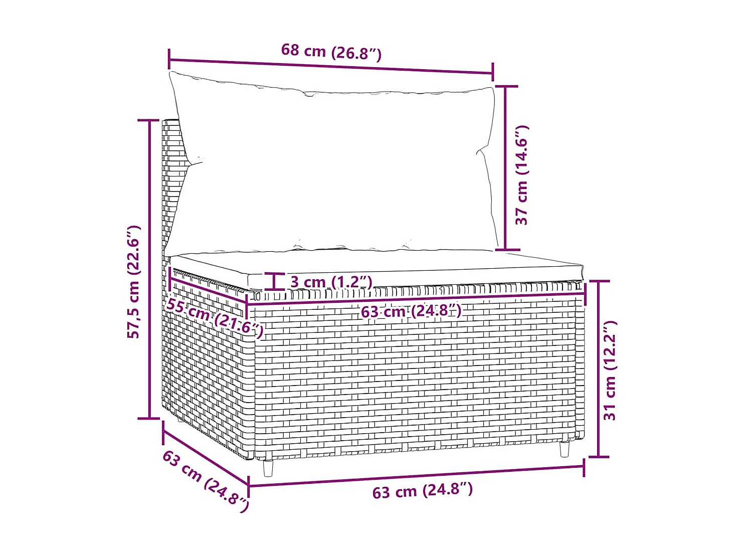 Garten-Mittelsofa mit Kissen Schwarz Poly Rattan