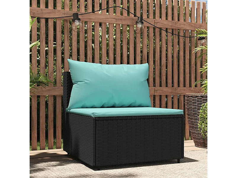 Divano Centrale da Giardino con Cuscini in Polyrattan Nero
