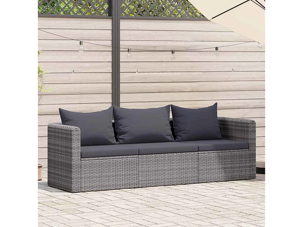 3-delige Loungeset met kussens poly rattan grijs