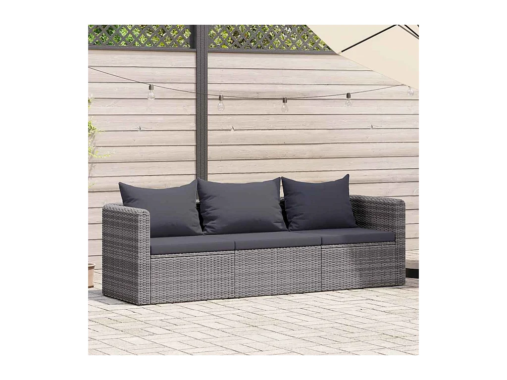 Meuble de jardin 3 pcs avec coussins Gris Résine tressée