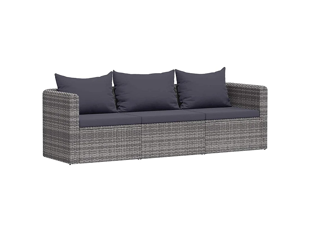 Meuble de jardin 3 pcs avec coussins Gris Résine tressée