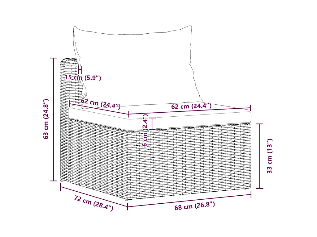 Meuble de jardin 3 pcs avec coussins Gris Résine tressée