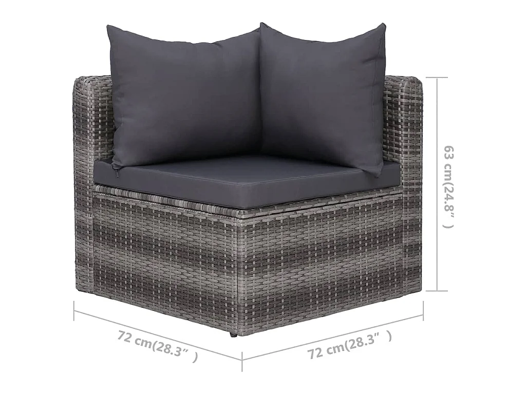 Meuble de jardin 3 pcs avec coussins Gris Résine tressée
