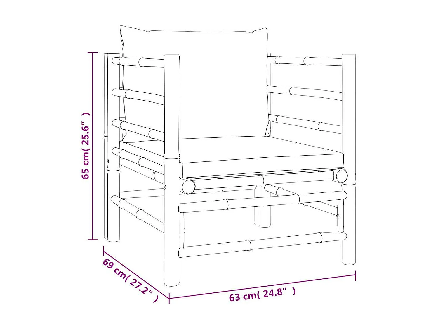 Tuinbank met lichtgrijze kussens bamboe